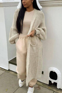 Longline Balloon Sleeve Knit Cardigan